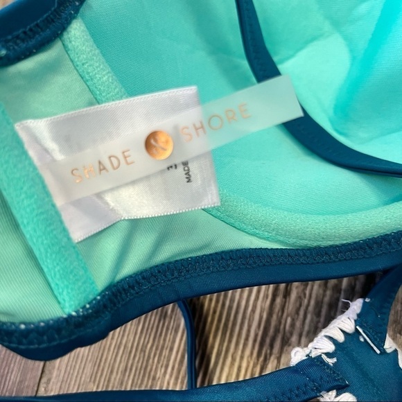 SHADE & Shore Bikini Top Blue Lace Strappy Underwire NWOT - Picture 7 of 8